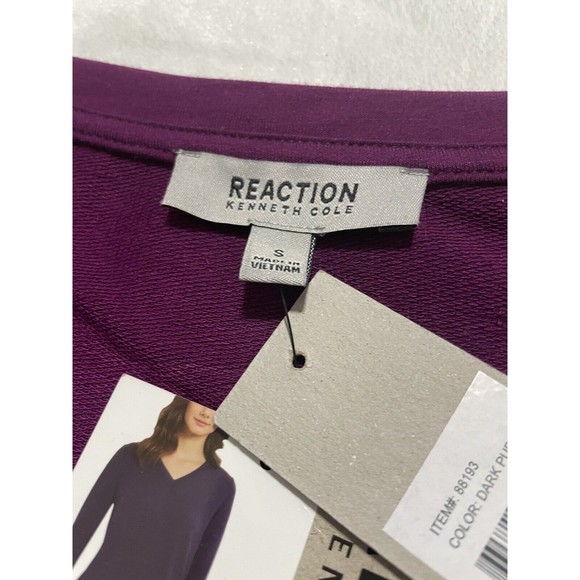 Reaction Kenneth Cole Chiffon Bottom V-Neck Tunic Small Dark Purple Top Shirt LS - Picture 2 of 8